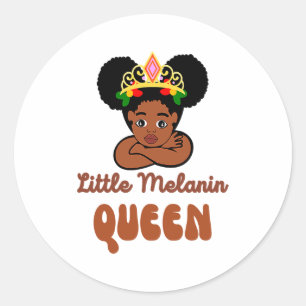 Lustiges Mädchen, kleine Melanin-Königin, schwarze Runder Aufkleber