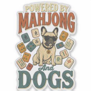 Lustiges Mahjong Französische Bulldogge Retro Hund Aufkleber