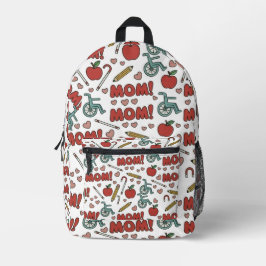 Lustiges "MAMA!" Muster mit Äpfeln, Rollstühlen Bedruckter Rucksack