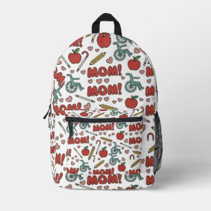 Lustiges "MAMA!" Muster mit Äpfeln, Rollstühlen Bedruckter Rucksack