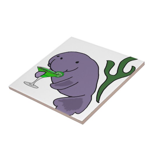 Lustiges Manatis, das Margarita-Cartoon trinkt Fliese (Seite)