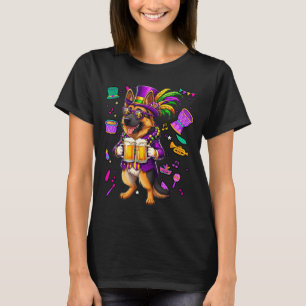 Lustiges Mardi Gras Deutscher Schäferhund trinkt V T-Shirt