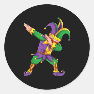 Lustiges Mardi Gras Outfit Dabbing Narr New Orlean Runder Aufkleber