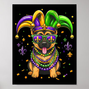 Lustiges Mardi Gras-Perlen-Deutscher-Schaferhund-F Poster