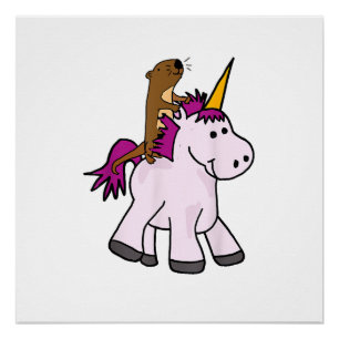 Lustiges Meerotter-Reitet-Einhorn-T-Shirt T-Shirt Poster