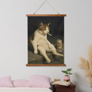 Lustiges Meme-T-Shirt mit rauchendem Katzenkitty f Wandteppich Mit Holzrahmen