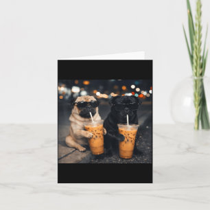 Lustiges Meme zwei Möpse trinken Eiskaffee Karte