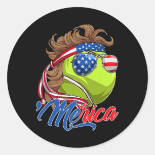 Lustiges Merica Tennis Ll Und Usa-Flagge Sungles 4 Runder Aufkleber