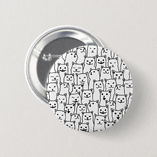 Lustiges minimalistisches Schwarz-Weiß-Katze-Linie Button