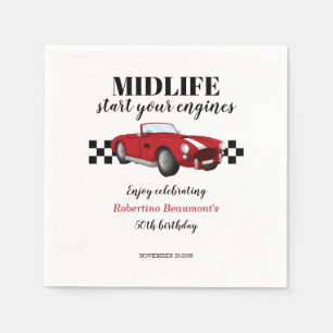 Lustiges Mittelalter Vintage rotes Auto 50. Geburt Serviette
