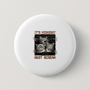 Lustiges Mitternachts-Schreien-Katzen Vintage-Shir Button