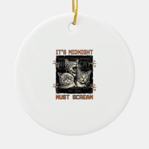Lustiges Mitternachts-Schreien-Katzen Vintage-Shir Keramik Ornament
