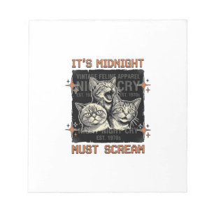 Lustiges Mitternachts-Schreien-Katzen Vintage-Shir Notizblock