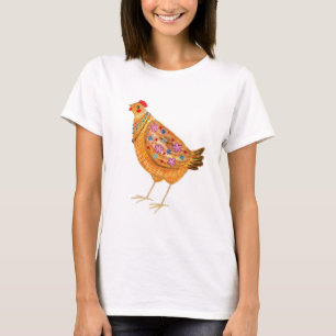 Lustiges modisches Blumenhuhn mit Schmuck T-Shirt