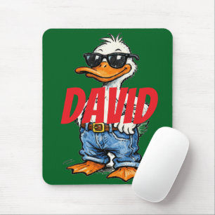 Lustiges Monogramm-Cartoon Grün Rote Lustige Ente Mousepad