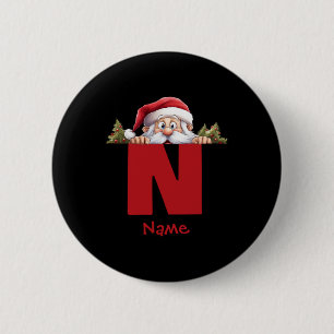 Lustiges Monogramm Familien Weihnachten Roter Sant Button