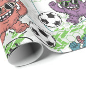 Lustiges Monster-Fußball-Kinder-Muster Geschenkpapier (Rolleneckpunkt)