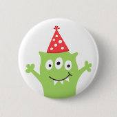 Lustiges Monster mit rotem Partyhut Button (Vorderseite)