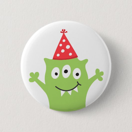 Lustiges Monster mit rotem Partyhut Button (Vorderseite)