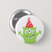 Lustiges Monster mit rotem Partyhut Button (Vorne & Hinten)