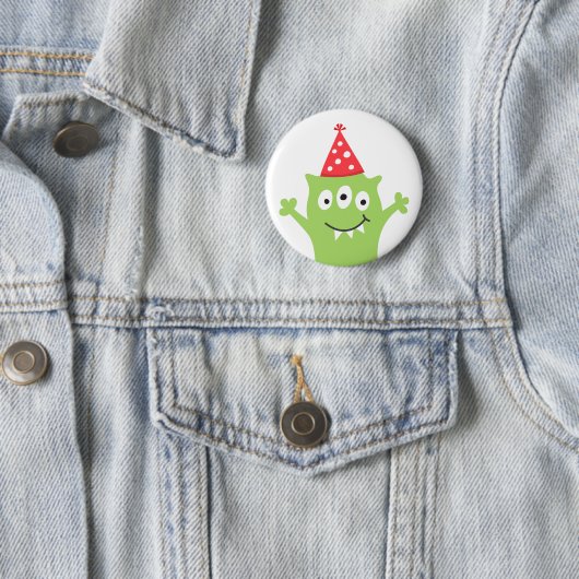 Lustiges Monster mit rotem Partyhut Button (Beispiel)