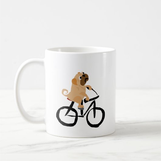 Lustiges Mops-Welpen-Hundereitfahrrad Kaffeetasse (Links)