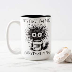 Lustiges müdes Kaffeemonster Alles in Ordnung Zweifarbige Tasse