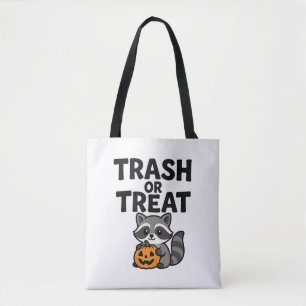 Lustiges Müll oder Süßigkeiten Waschbär Halloween Tasche