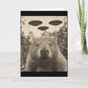 Lustiges Murmeltier-Selfie mit UFOs seltsames Murm Karte