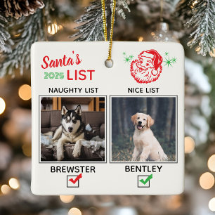 Lustiges Naughty or Nice Hunde-Foto Weihnachten Keramikornament