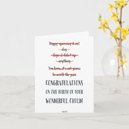 Lustiges neues Baby "nagelte es" Karte (Gelbe Blume)