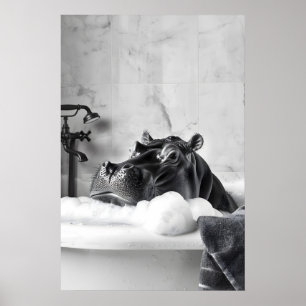 Lustiges Nilpferd Schaumbad Druck Skurril Badezimm Poster