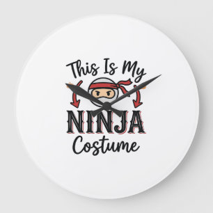 Lustiges Ninja-Kostüm Halloween-Vektordesign_1 Große Wanduhr