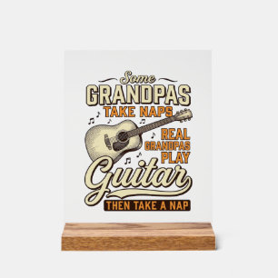Lustiges Opa Gitarre Vintage Gravur Shirt Design Acrylschild