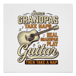 Lustiges Opa-Gitarre Vintage-Gravur-Shirt-Design Poster