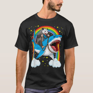 Lustiges Opossum Reitet Hai Possum Beuteltier T-Shirt