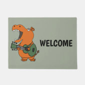 Lustiges orange Flusspferd, das Gitarre spielt Fußmatte (Vorderseite)