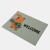 Lustiges orange Flusspferd, das Gitarre spielt Fußmatte (Schrägansicht)