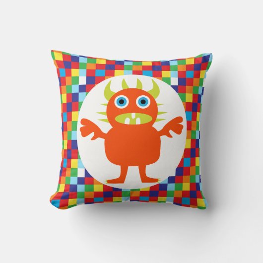 Lustiges orange Monster-Geschöpf-helle Farbblöcke Kissen (Vorderseite)