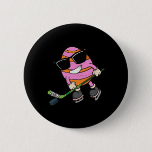 Lustiges Osterei spielt Eishockey Sportliebhaber B Button
