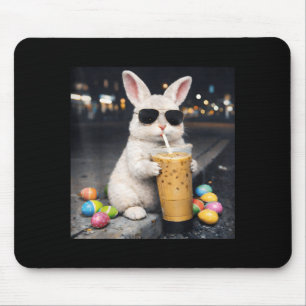 Lustiges Osterhasen-Kaninchen trinkt eisgekühlten  Mousepad