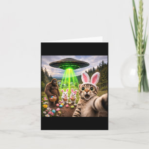 Lustiges Osterkatzen-Selfie mit Bigfoot und UFO Karte
