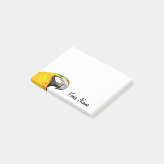 Lustiges Papageien-Porträt-personalisierter Name Post-it Klebezettel (angewinkelt)