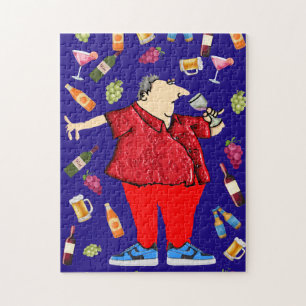 Lustiges Party-Mann-Trinkt-Wein-Puzzle Puzzle