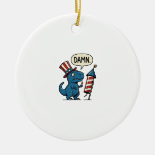 Lustiges patriotisches T-Rex-Feuerwerk-Shirt-Desig Keramik Ornament