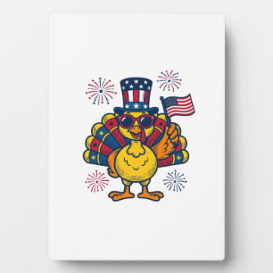Lustiges Patriotisches Truthahn Feuerwerk Vintage- Fotoplatte
