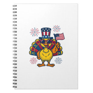 Lustiges Patriotisches Truthahn Feuerwerk Vintage- Notizblock