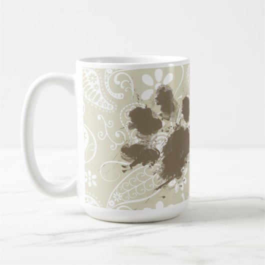 Lustiges Pawprint auf Ecru Paisley Kaffeetasse (Links)