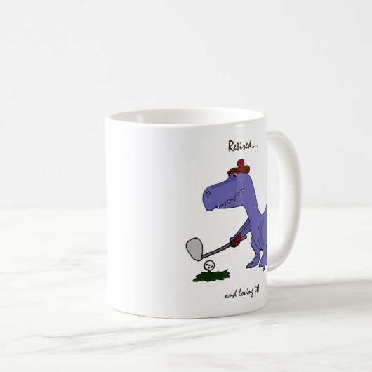 Lustiges pensioniertes T-Rex Dinosaurier-Golf Kaffeetasse (VorderseiteRechts)