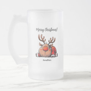 Lustiges personalisiertes Rentier Frohe Weihnachte Mattglas Bierglas